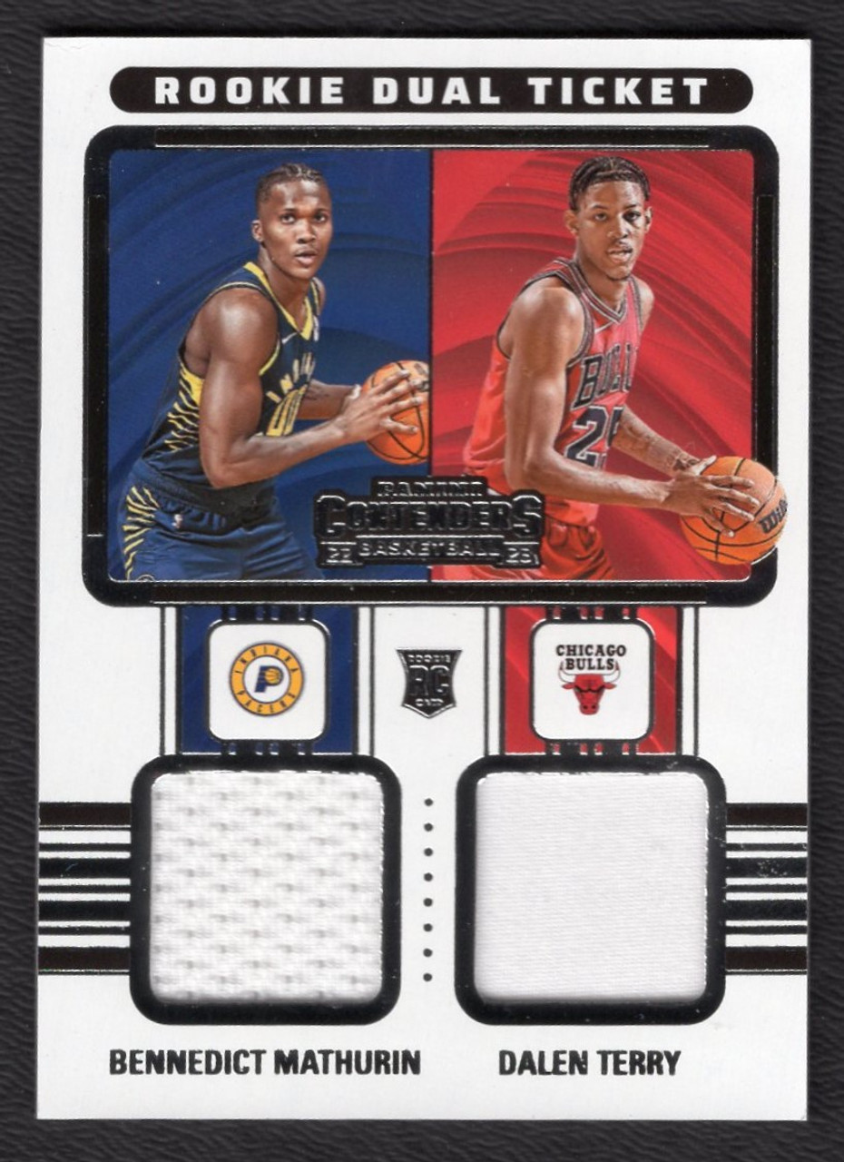 2022/23 Panini Contenders #RT2-AZB Bennedict Mathurin / Dalen Terry Rookie Dual Ticket Jersey Relic