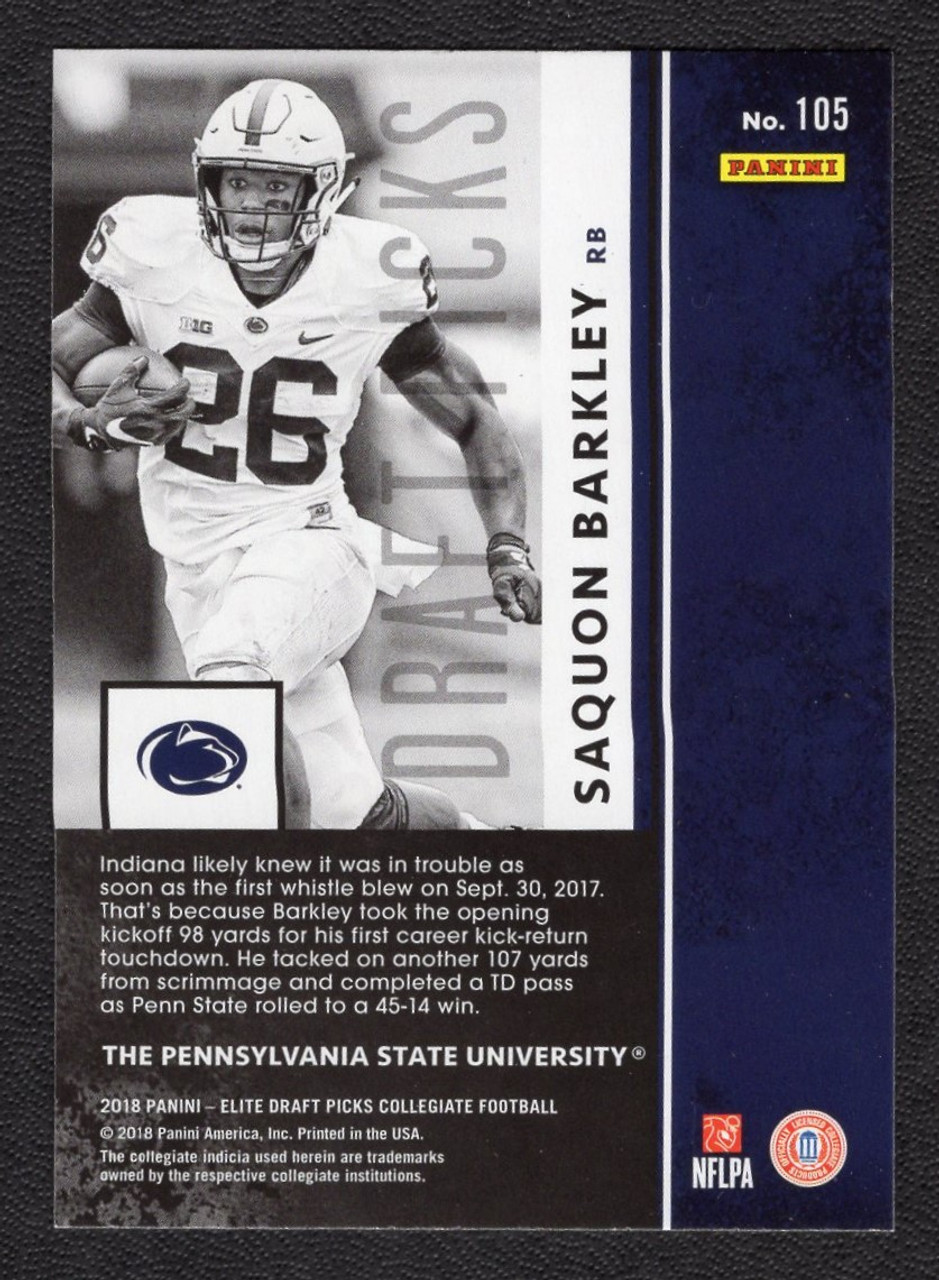 2018 Panini Elite Draft Picks #105 Saquon Barkley Rookie/RC (White Jersey)