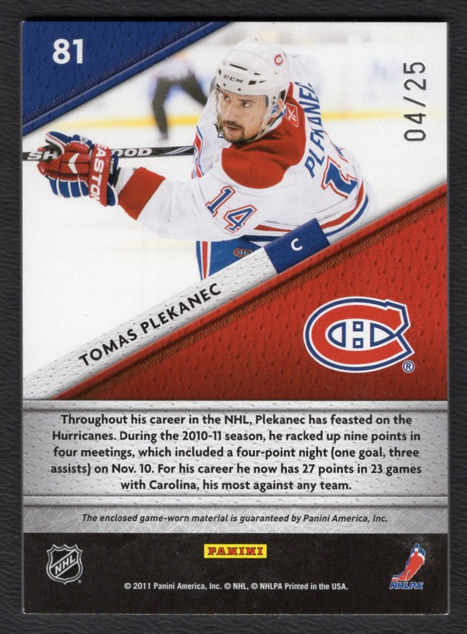 2011/12 Panini Certified #81 Tomas Plekanec Fabric Of The Game Prime Game Worn Jersey Relic 04/25