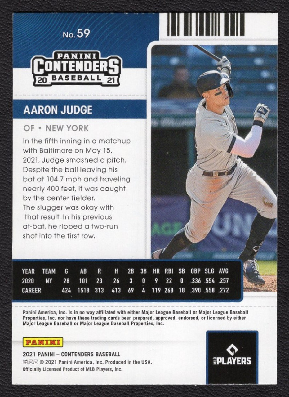 2021 Panini Contenders #59 Aaron Judge Season Ticket Green Foil