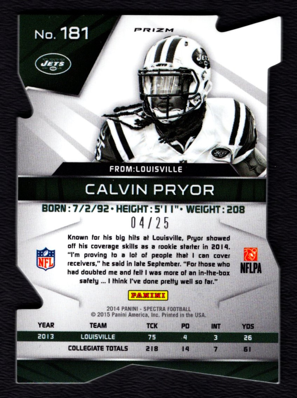 2014 Panini Spectra #181 Calvin Pryor Blue Prizm Die Cut Rookie/RC 04/25