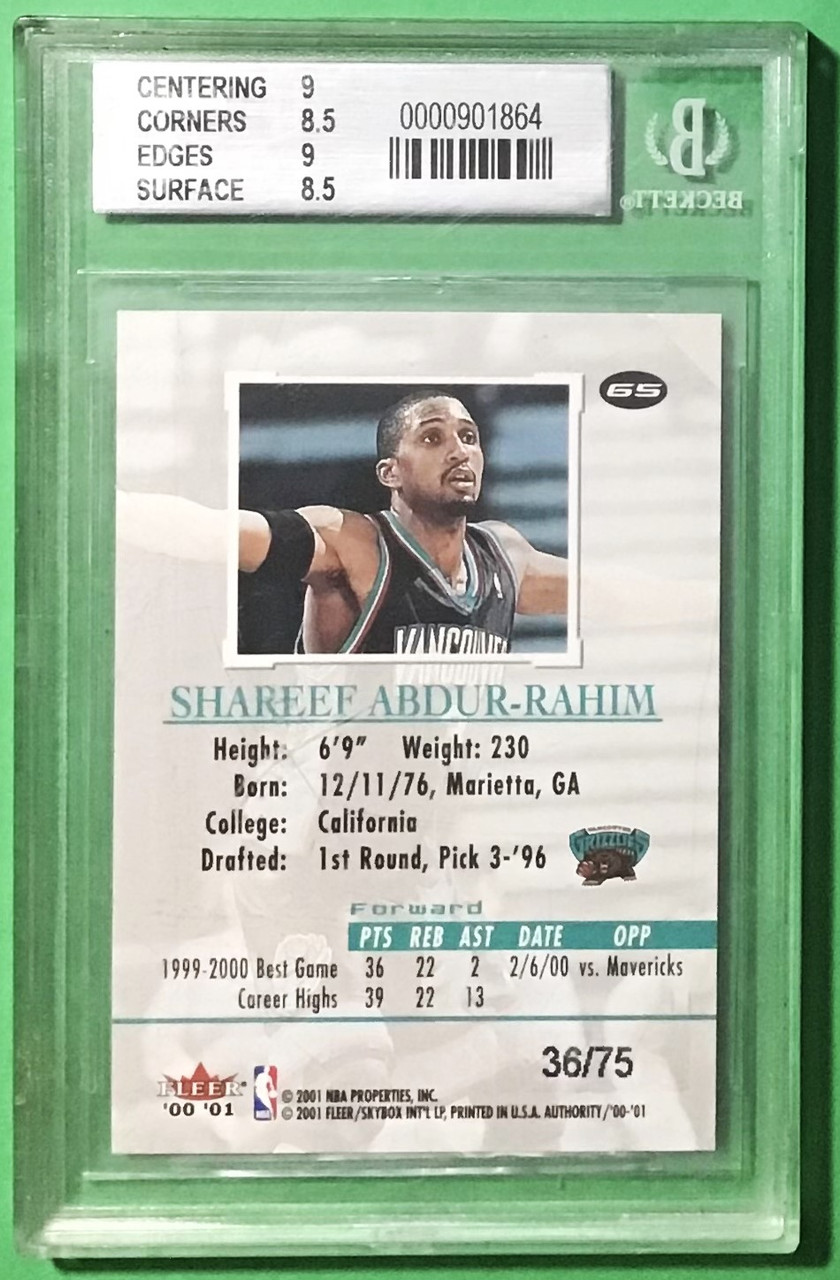 2000/01 Fleer Authority #65 Shareef Abdur-Rahim Prominence 36/75 BGS 8.5