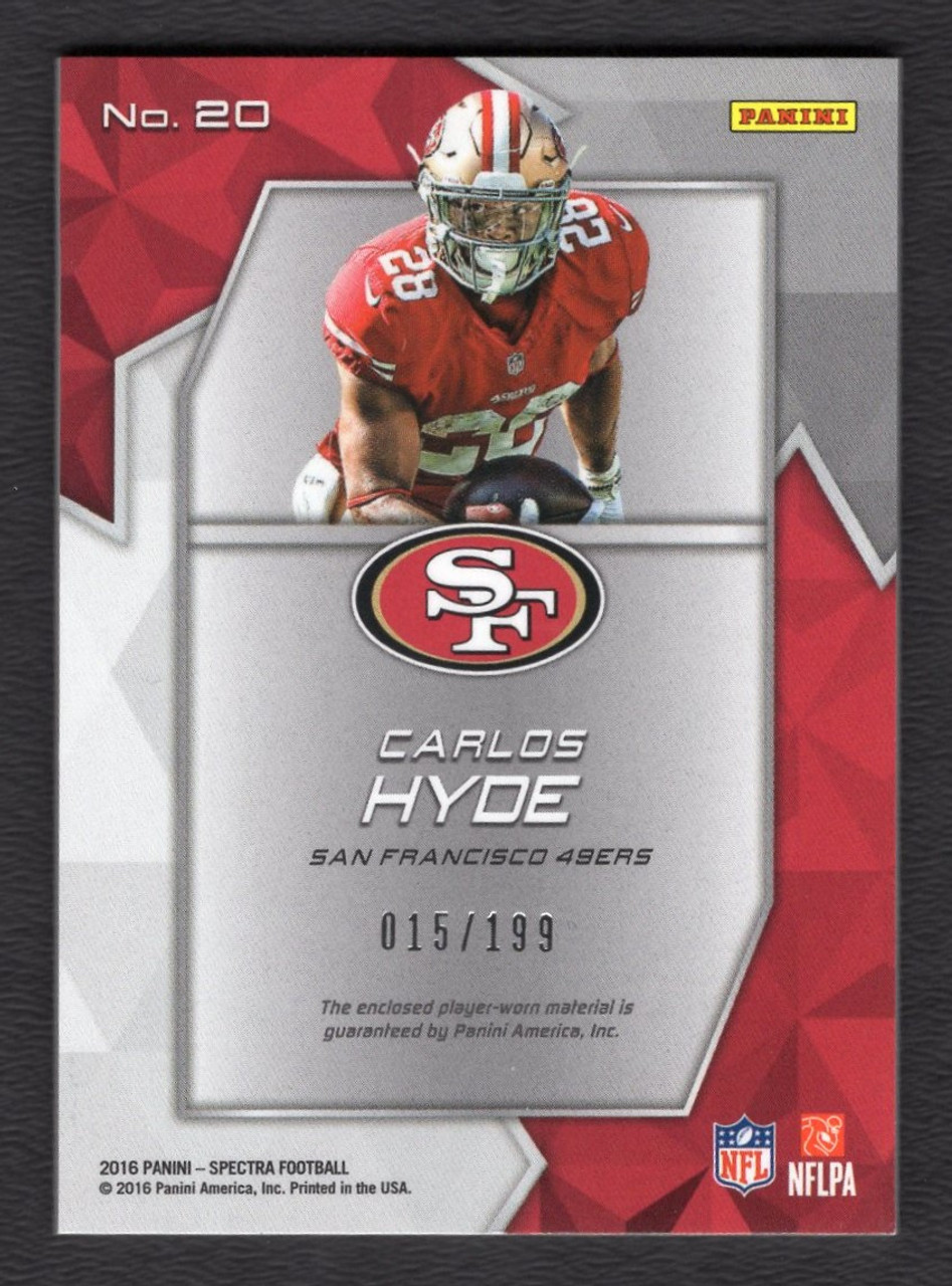 2016 Panini Spectra #20 Carlos Hyde Sunday Spectacle Jersey Relic 015/199