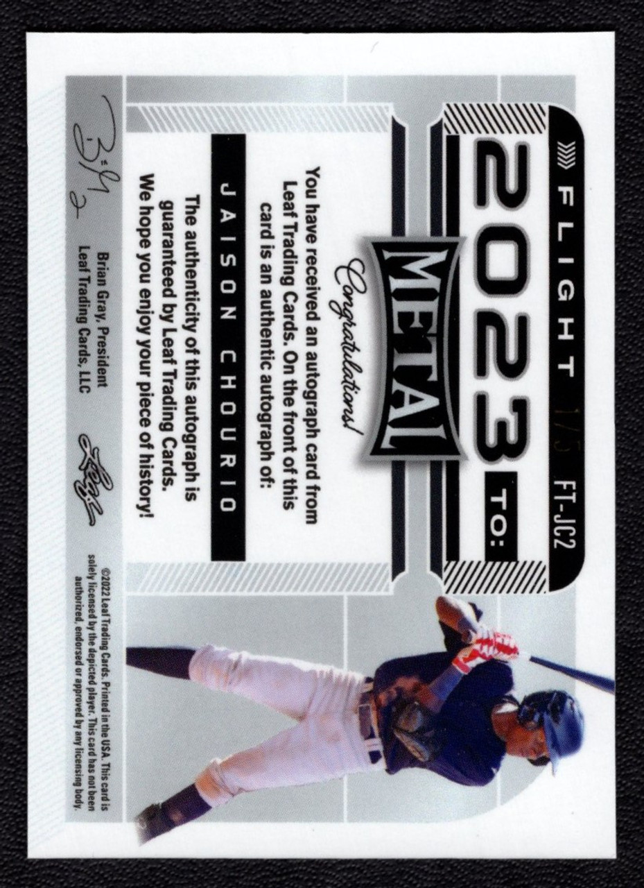 2022 Leaf Metal #FT-JC2 Jaison Chourio Flight To: 2023 Zebra Parallel Autograph 1/5