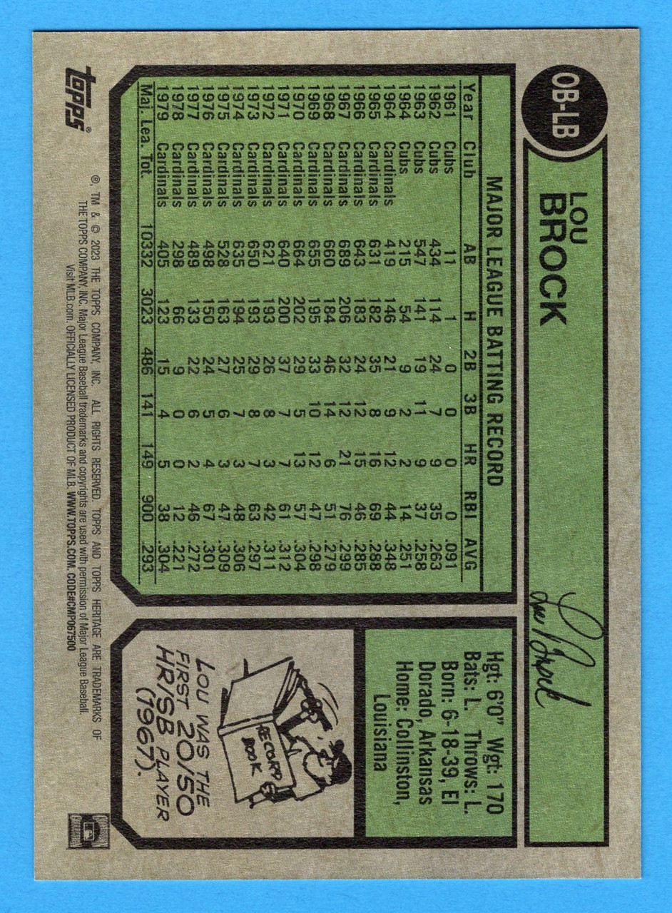 2023 Topps Heritage High Number #OB-LB Lou Brock Oversized 1974 Topps