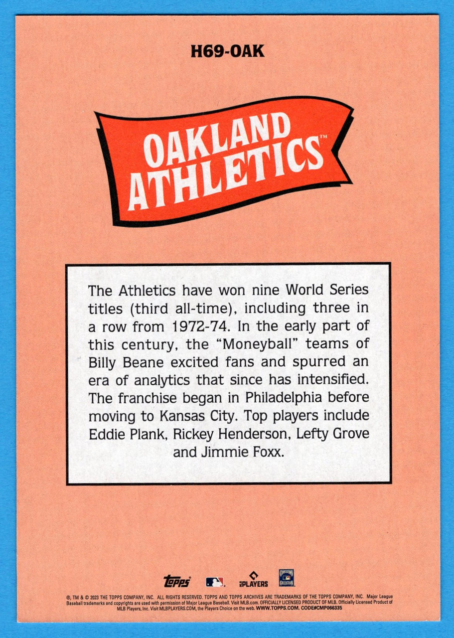 2023 Topps Archives #H69-OAK Oakland Athletics 1969 Topps Team History Post Card Tin Topper