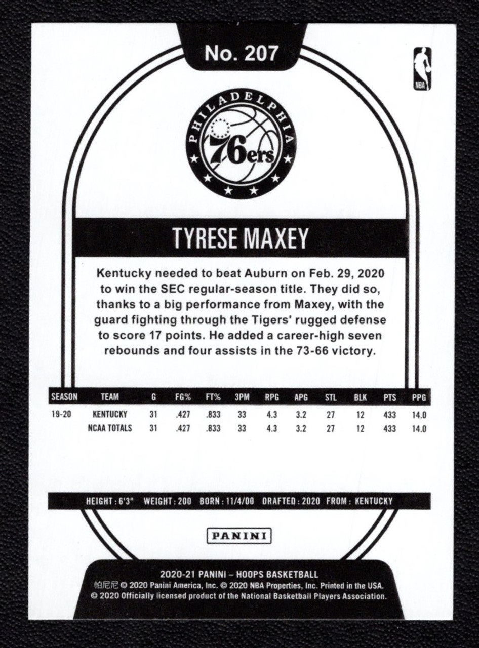 2020/21 Panini Hoops #207 Tyrese Maxey Rookie/RC