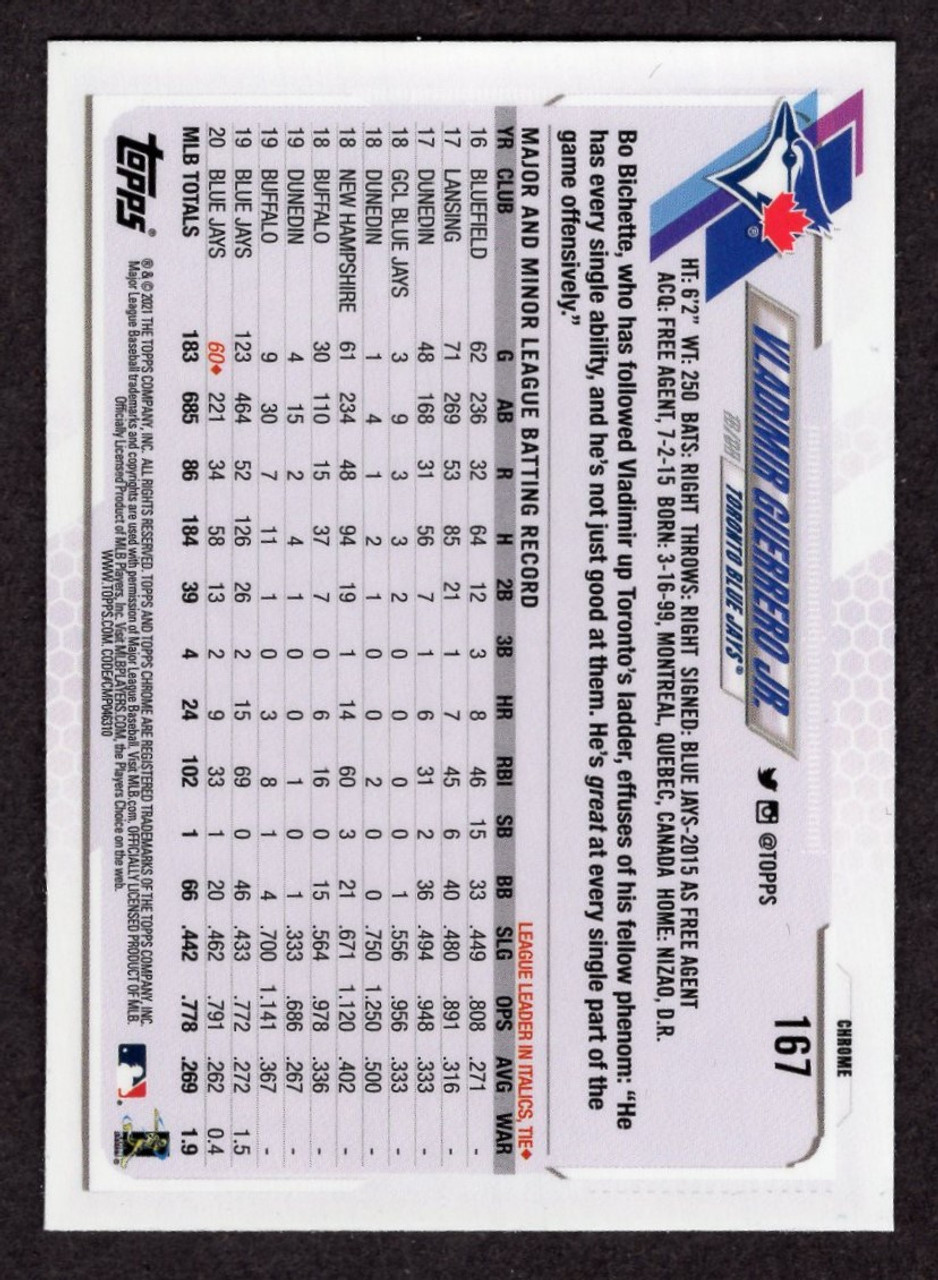 2021 Topps Chrome #167 Vladimir Guerrero Jr. X-Fractor Refractor 