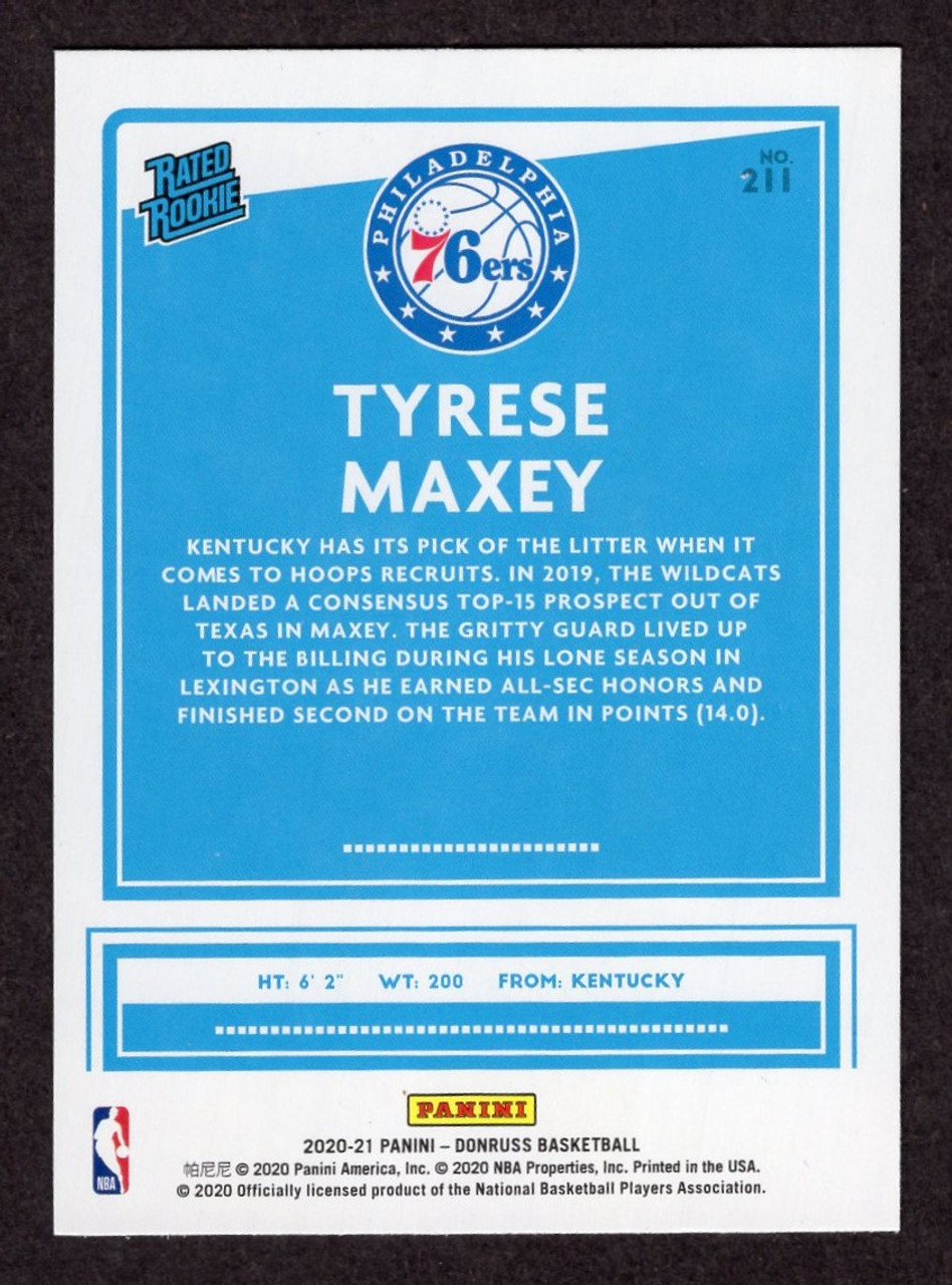 2020/21 Panini Donruss #211 Tyrese Maxey Rated Roookie