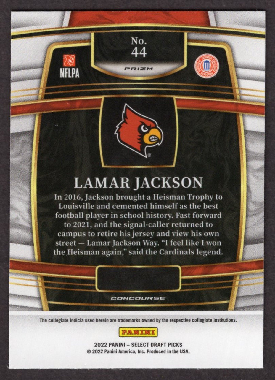 2022 Panini Select Draft Picks #44 Lamar Jackson Red Lazer Prizm