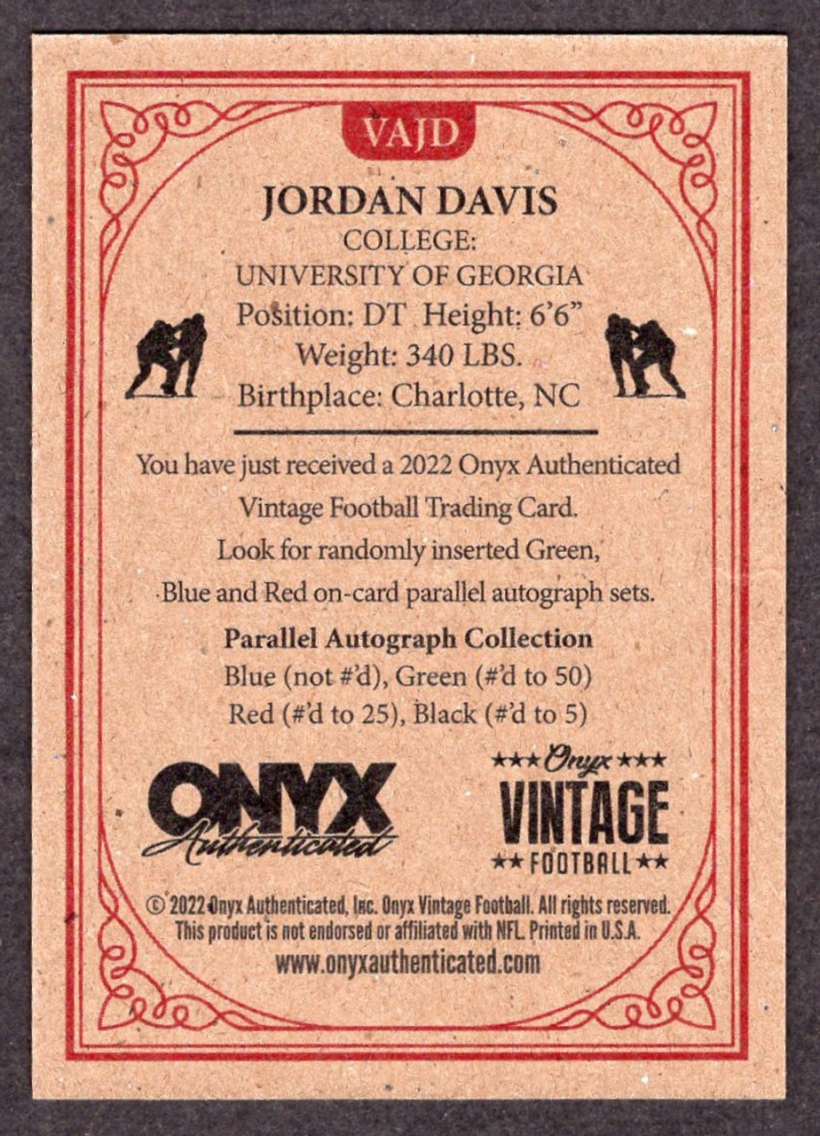 2022 Onyx Vintage #VAJD Jordan Davis Red Parallel Rookie Autograph /25