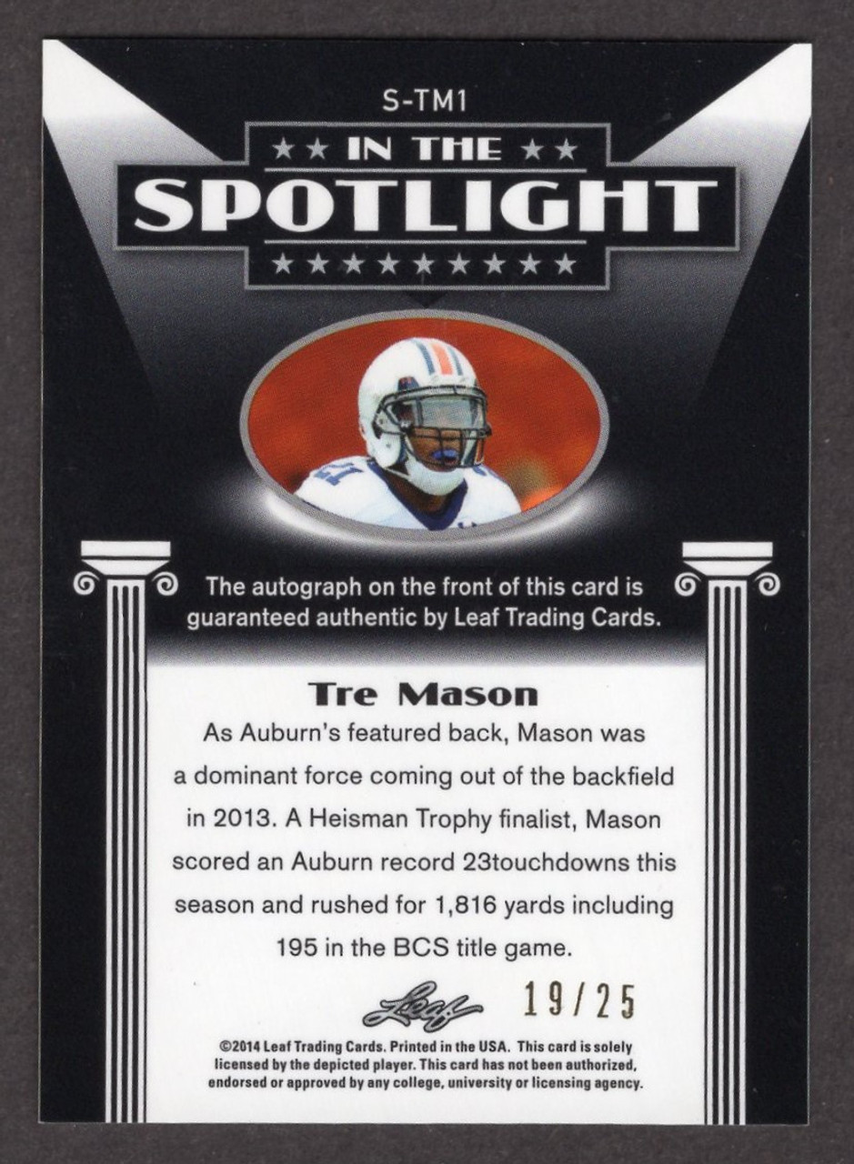 2014 Leaf Valiant #S-TM1 Tre Mason In The Spotlight Rookie Autograph 19/25