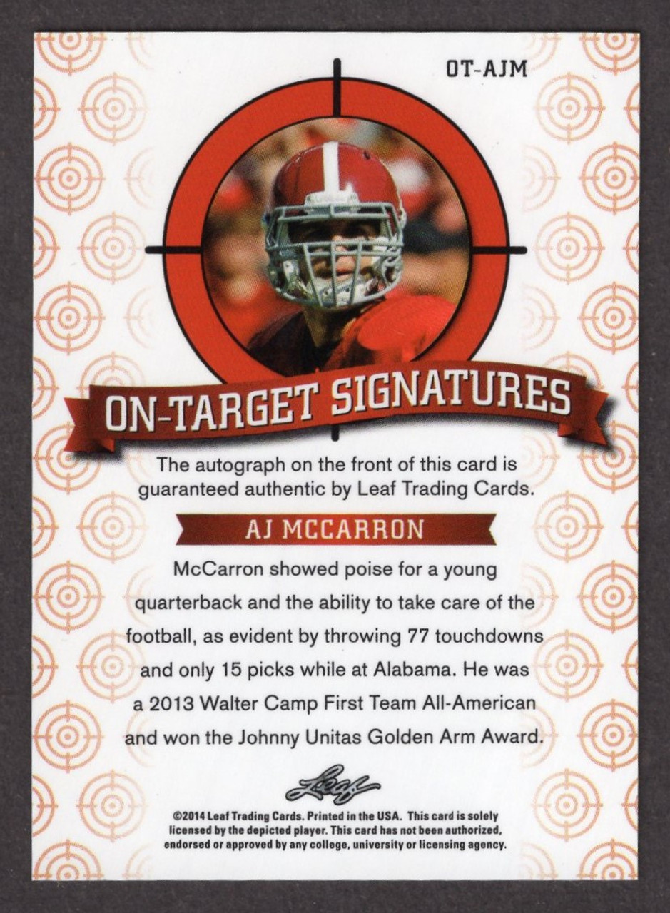 2014 Leaf Valiant #OT-AJM AJ McCarron On-Target Signatures Rookie Autograph 