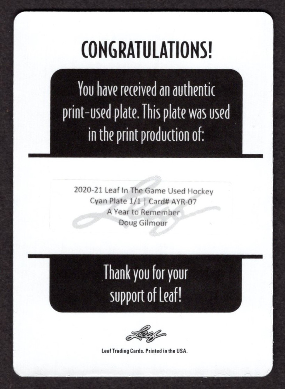 2020/21 Leaf ITG #AYR-07 Doug Gilmour A Year To Remember Cyan Printing Plate 1/1