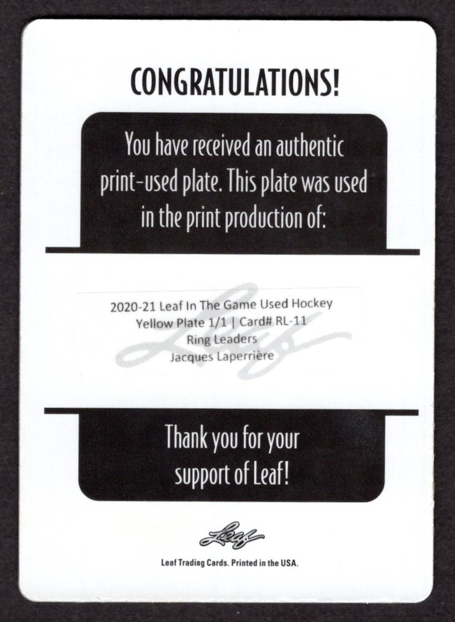 2020/21 Leaf ITG #RL-11 Jacques Laperriere Yellow Printing Plate 1/1