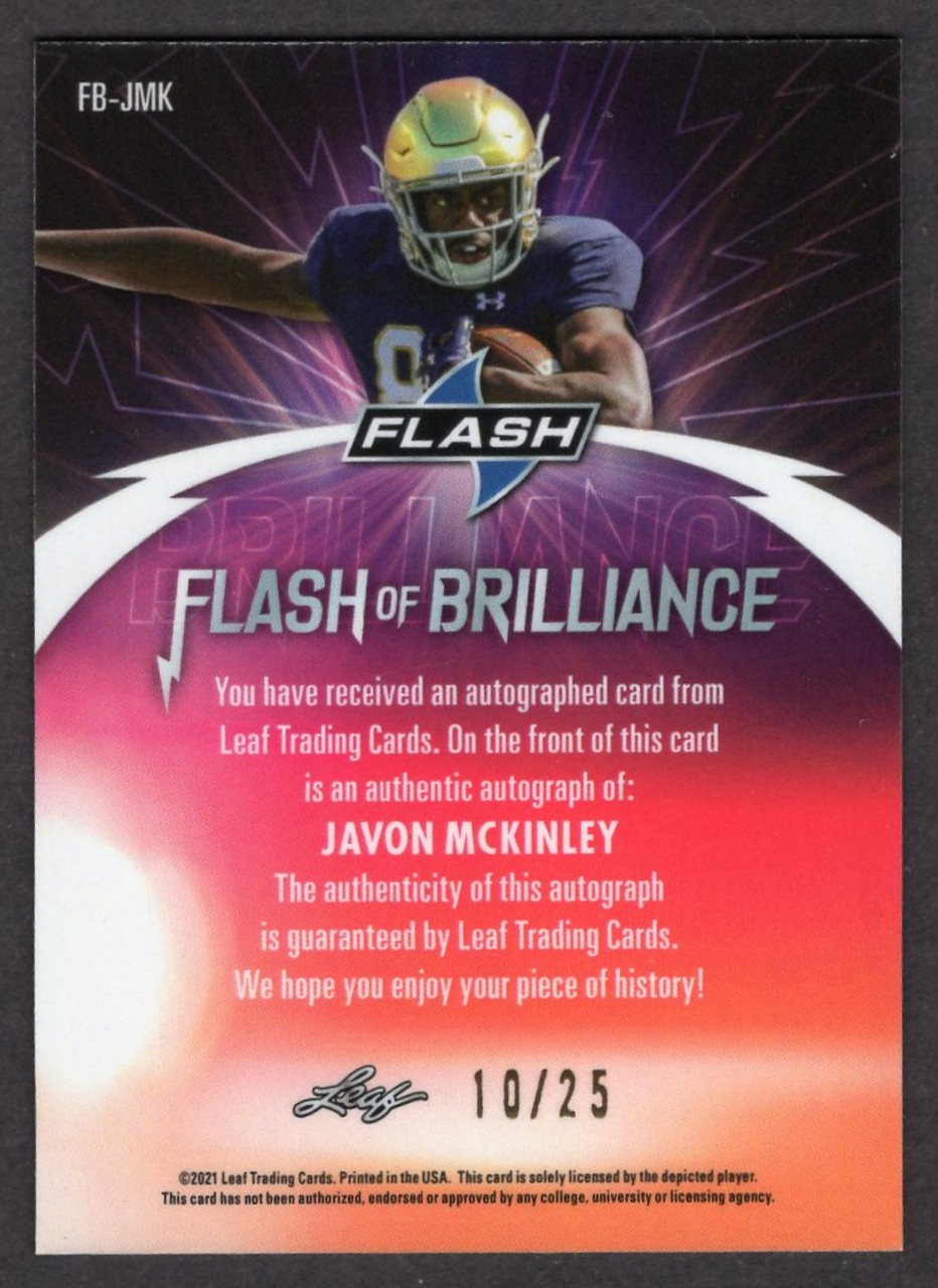 2021 Leaf Flash #FB-JMK Javon McKinley Flash Of Brilliance Rookie Autograph 10/25