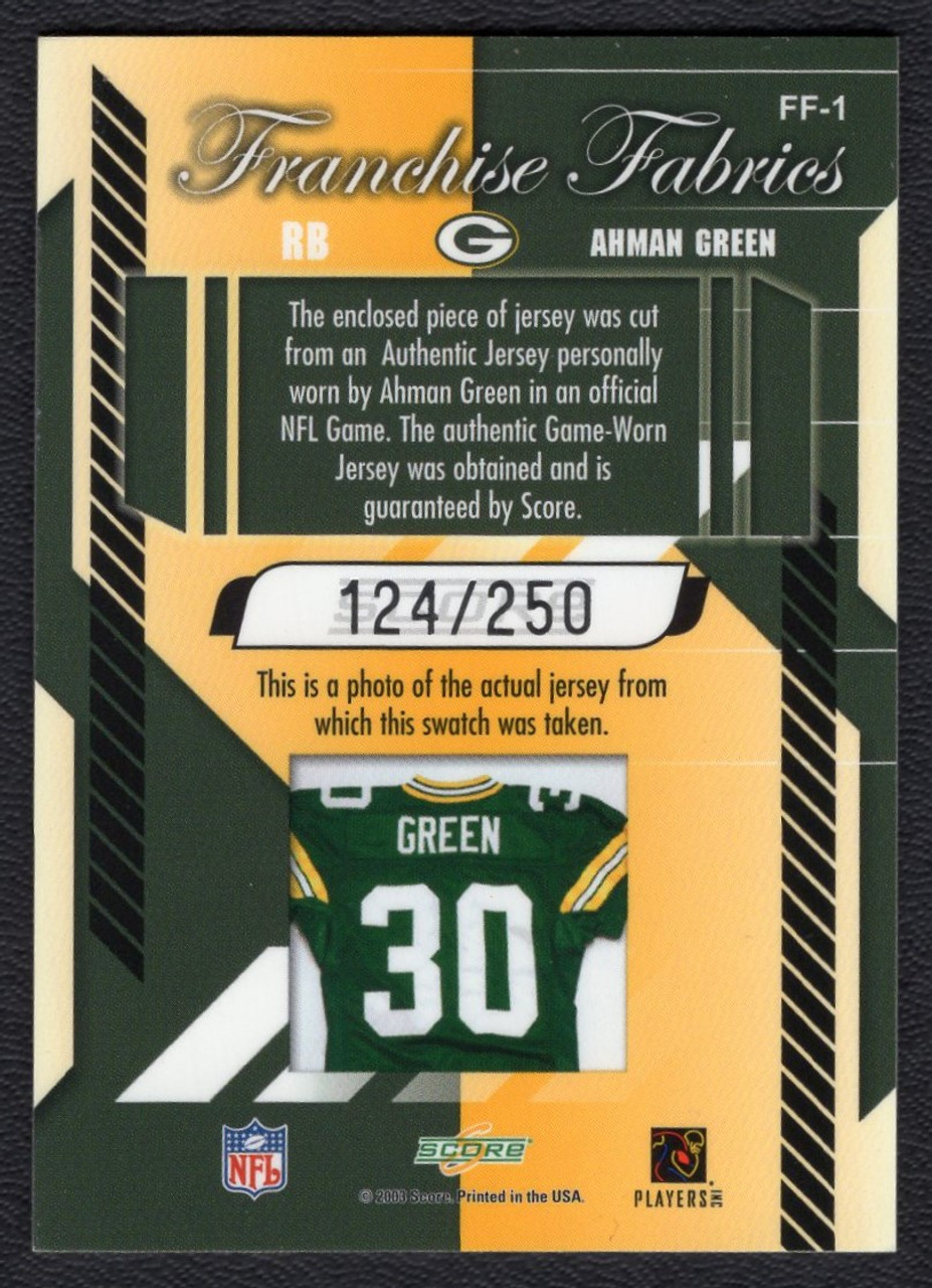 2003 Score #FF-1 Ahman Green Franchise Fabrics Game Worn Jersey Relic 124/250