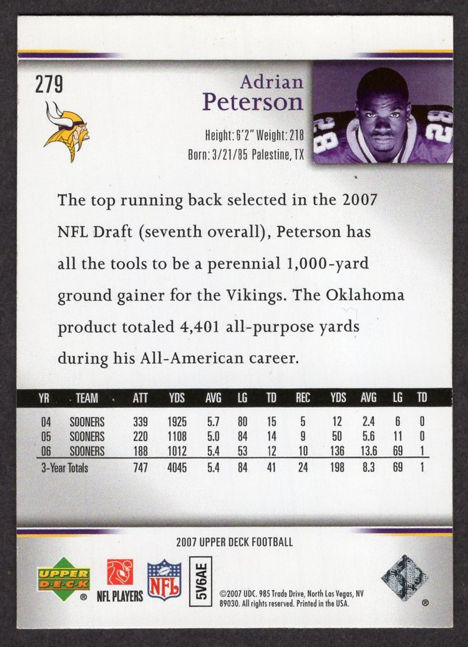 2007 Upper Deck #279 Adrian Peterson Star Rookie/RC