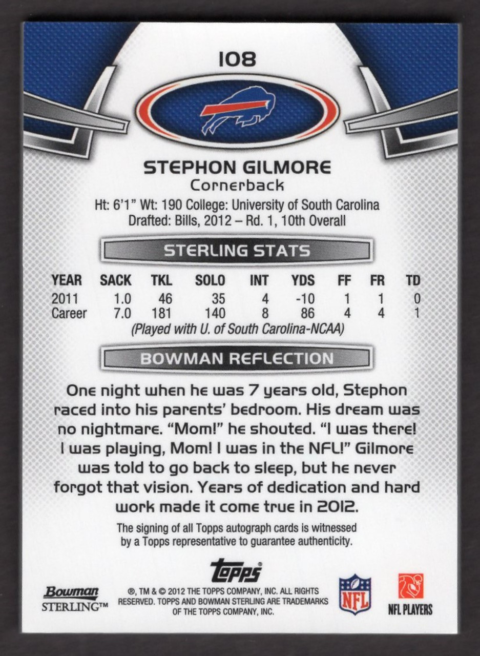 2012 Bowman Sterling #108 Stephon Gilmore Rookie Autograph 