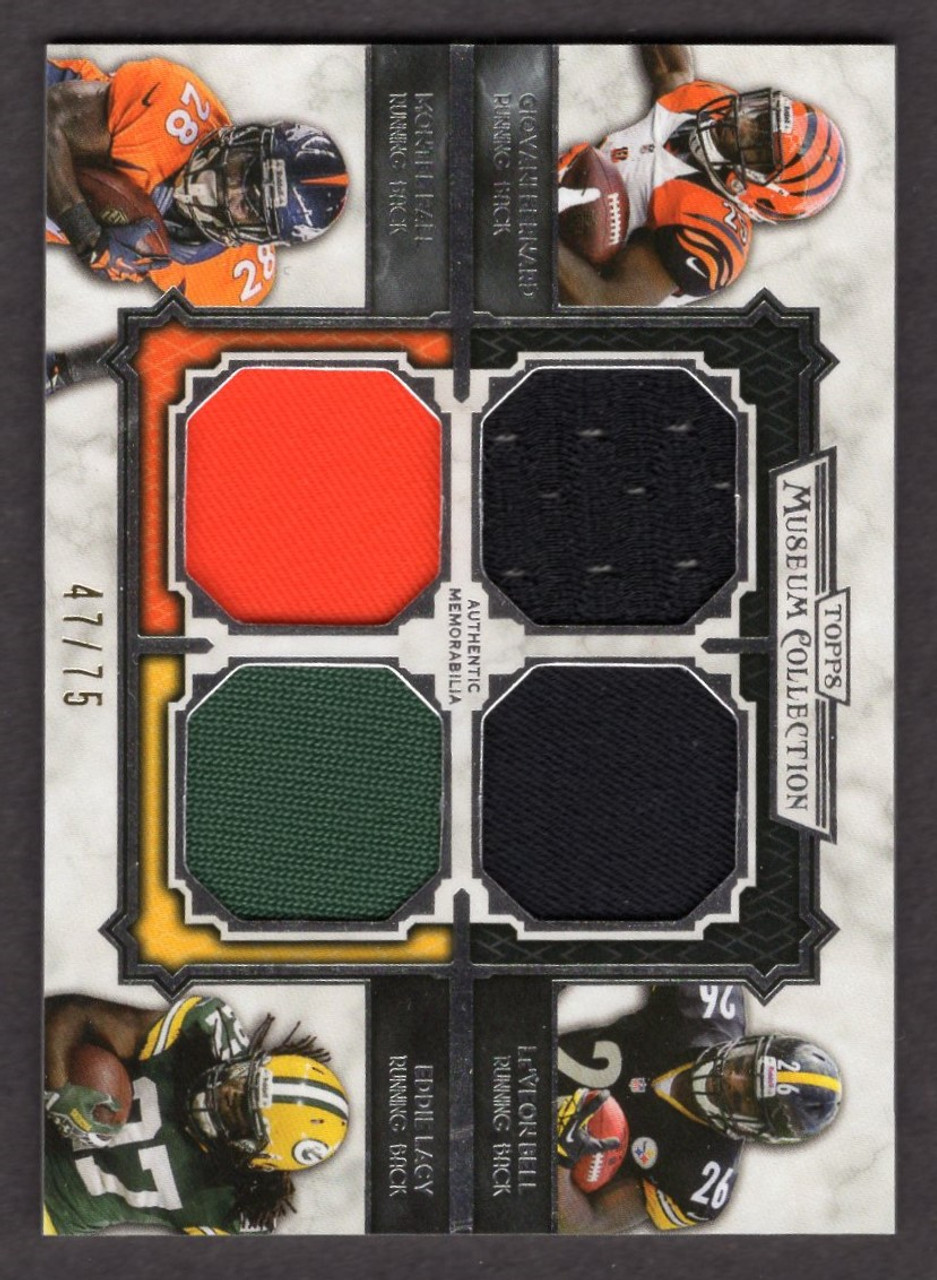 2013 Topps Museum Collection #MQR-BBBL Giovani Bernard / Montee Ball / Le'Veon Bell / Eddie Lacy Quad Rookie Jersey Relic 47/75