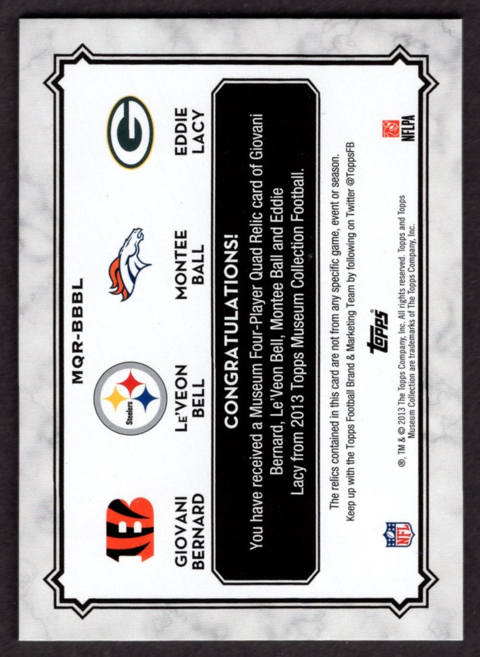 2013 Topps Museum Collection #MQR-BBBL Giovani Bernard / Montee Ball / Le'Veon Bell / Eddie Lacy Quad Rookie Jersey Relic 47/75