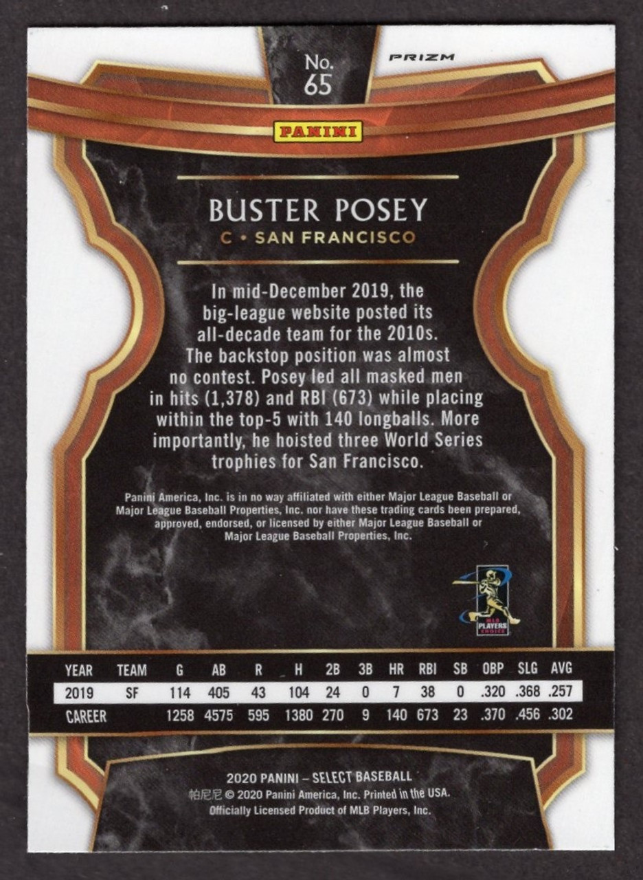 2020 Panini Select #65 Buster Posey Silver Prizm