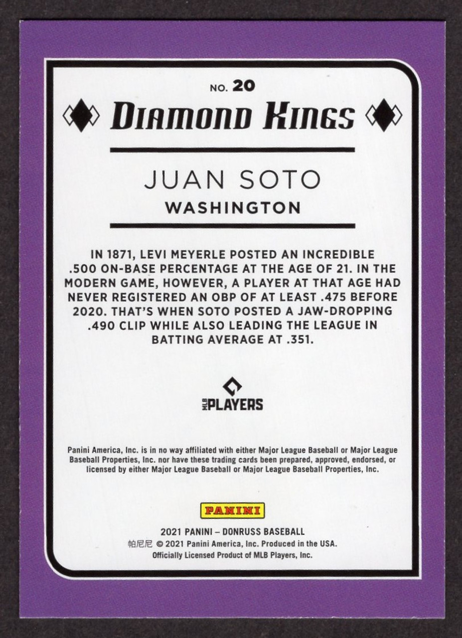 2021 Panini Donruss #20 Juan Soto Diamond Kings Holo Blue