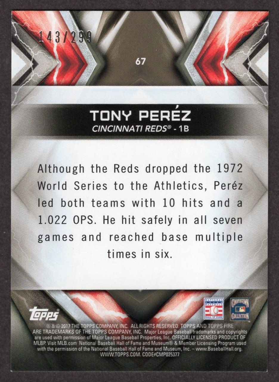 2017 Topps Fire #67 Tony Perez Orange Parallel 143/299