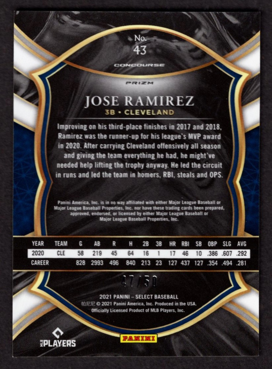 2021 Panini Select #43 Jose Ramirez White Prizm 47/50