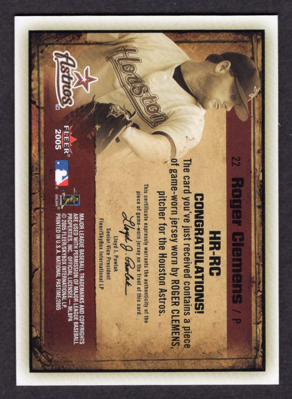 2005 Fleer America's National Pastime #HR-RC Roger Clemens Historical Record Game Used Jersey Relic