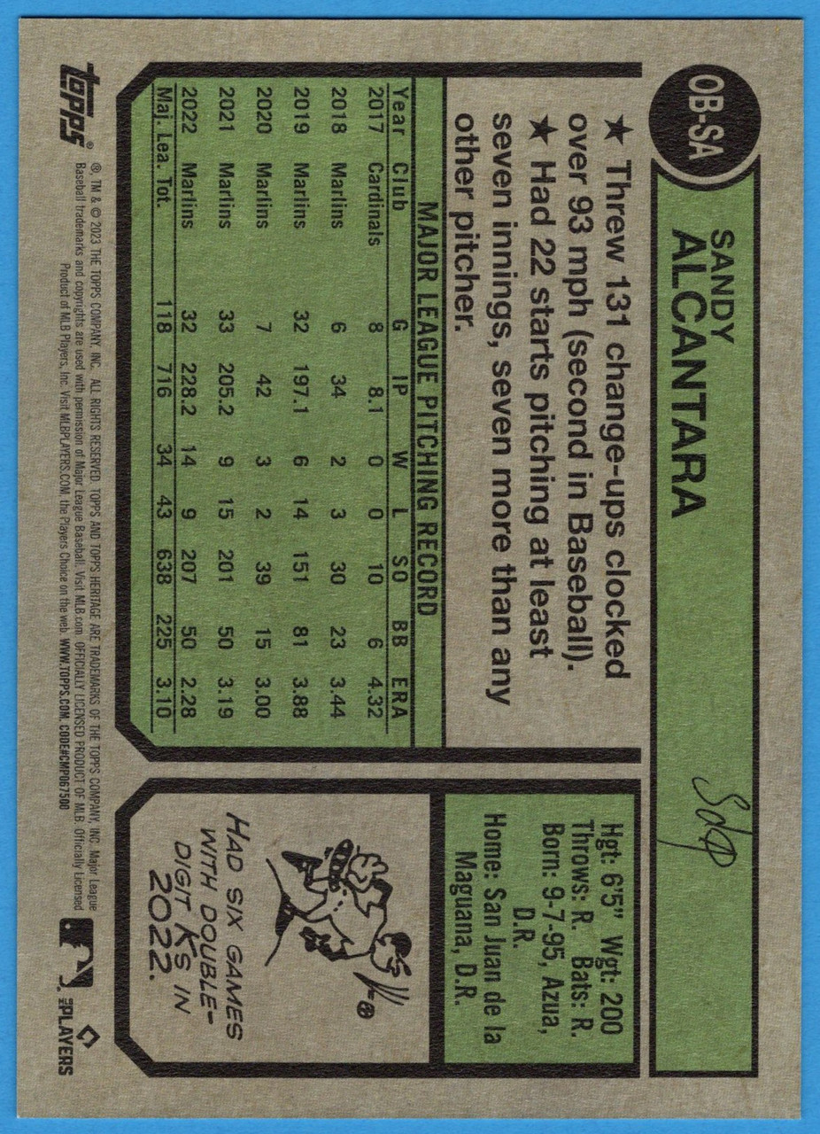 2023 Topps Heritage High Number #OB-SA Sandy Alcantara Oversized 1974 Topps