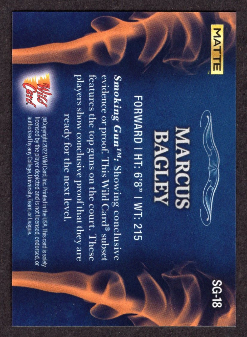 2022 Wild Card Matte #SG-18 Marcus Bagley Smoking Guns 2/75