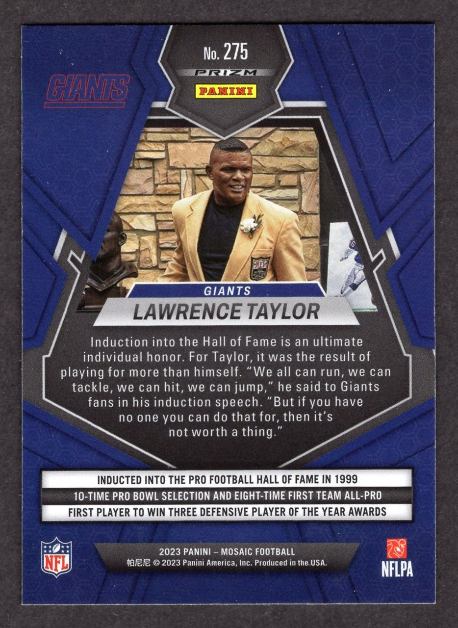 2023 Panini Mosaic #275 Lawrence Taylor Hall Of Fame Blue Reactive Prizm