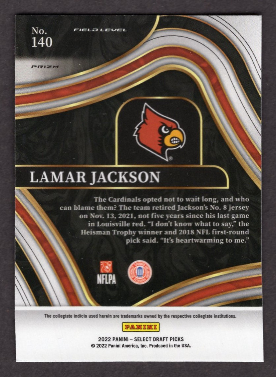 2022 Panini Prizm Select Draft Picks #140 Lamar Jackson Field Level Purple Lazer Prizm