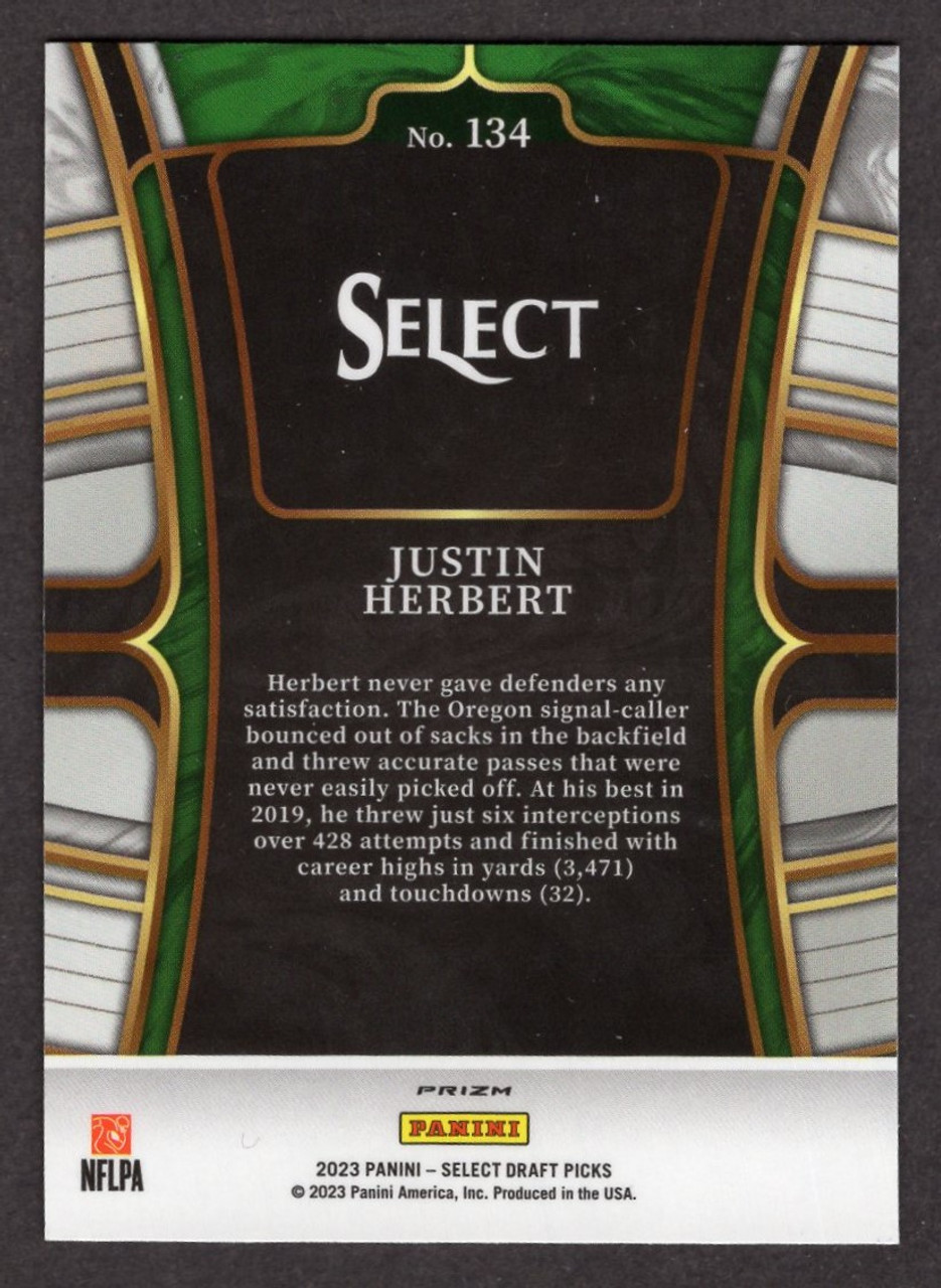 2023 Panini Select Draft Picks #134 Justin Herbert Purple Lazer Prizm