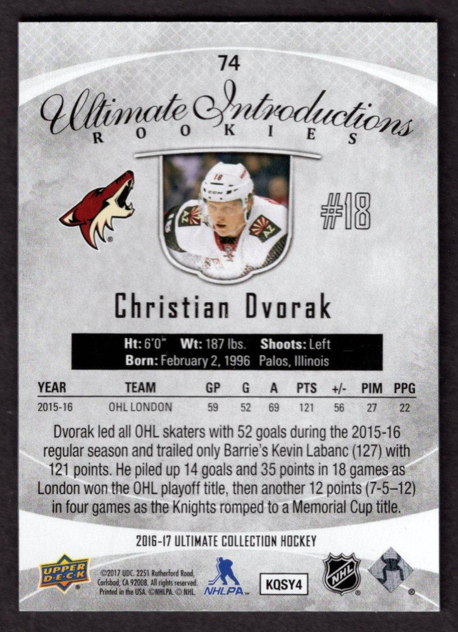 2016/17 Upper Deck Ultimate Collection #74 Christian Dvorak Ultimate Introductions Rookies