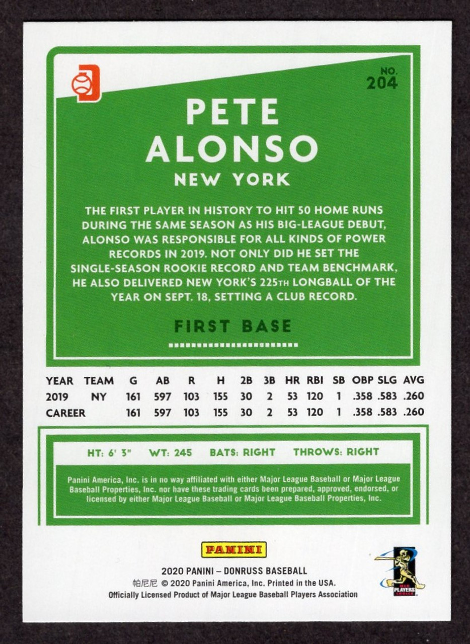 2020 Panini Donruss #204 Pete Alonso Red Nickname Variation ("Polar Bear")