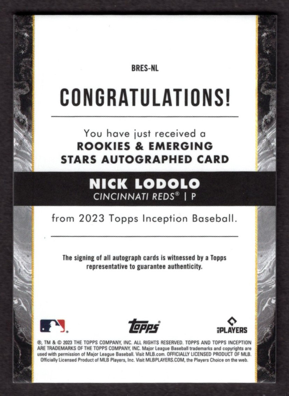 2023 Topps Inception #BRES-NL Nick Lodolo Emerging Stars Blue Parallel Autograph 03/10