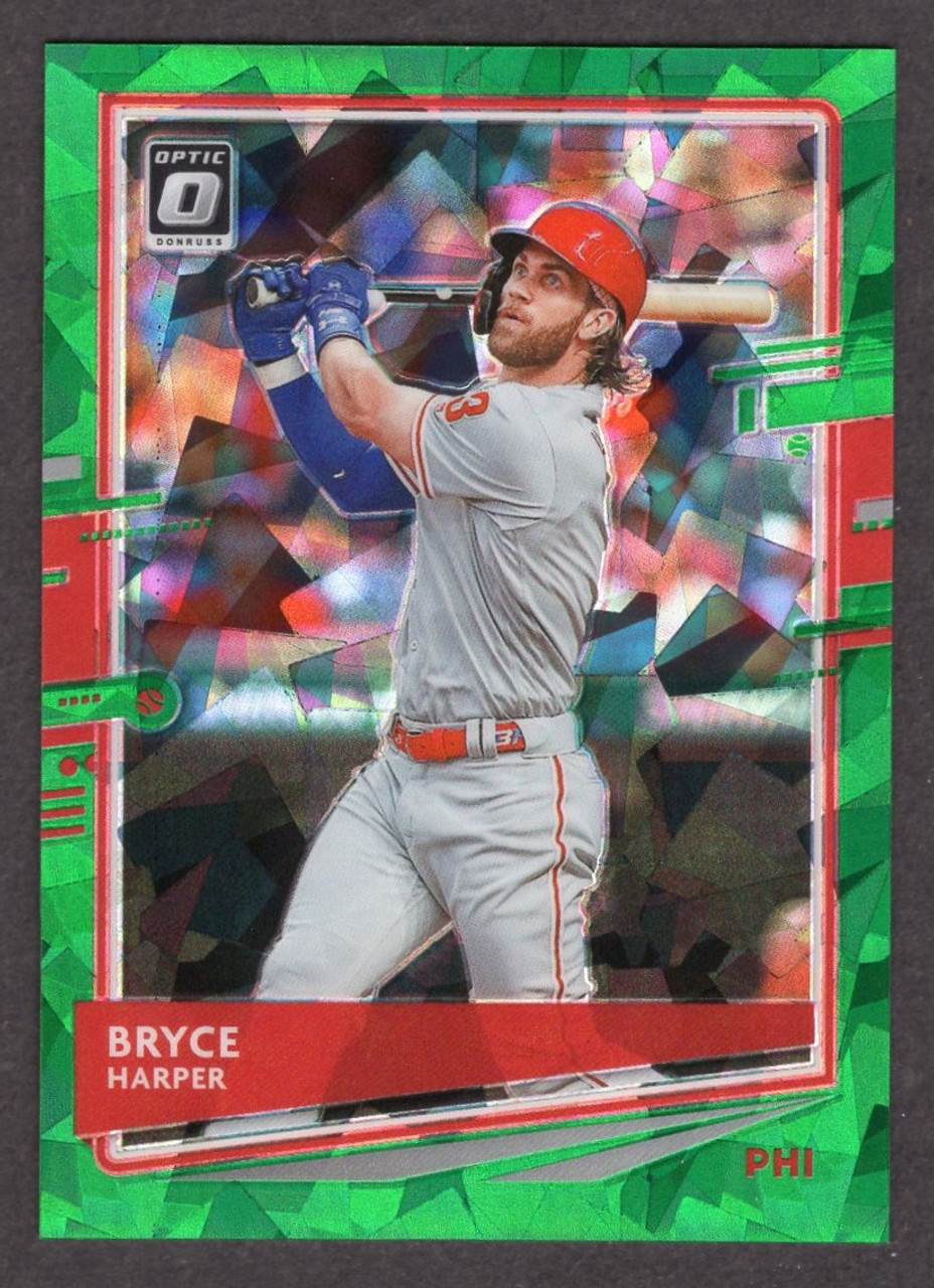 2020 Panini Donruss Optic #183 Bryce Harper Green Cracked Ice Prizm 2/7