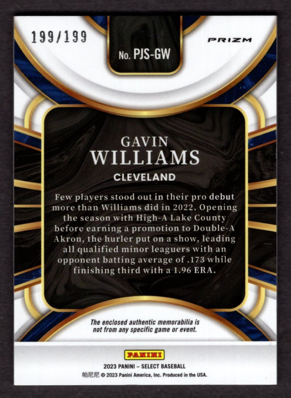 2023 Panini Select #PJS-GW Gavin Williams Silver Prizm Rookie Jersey Relic 199/199