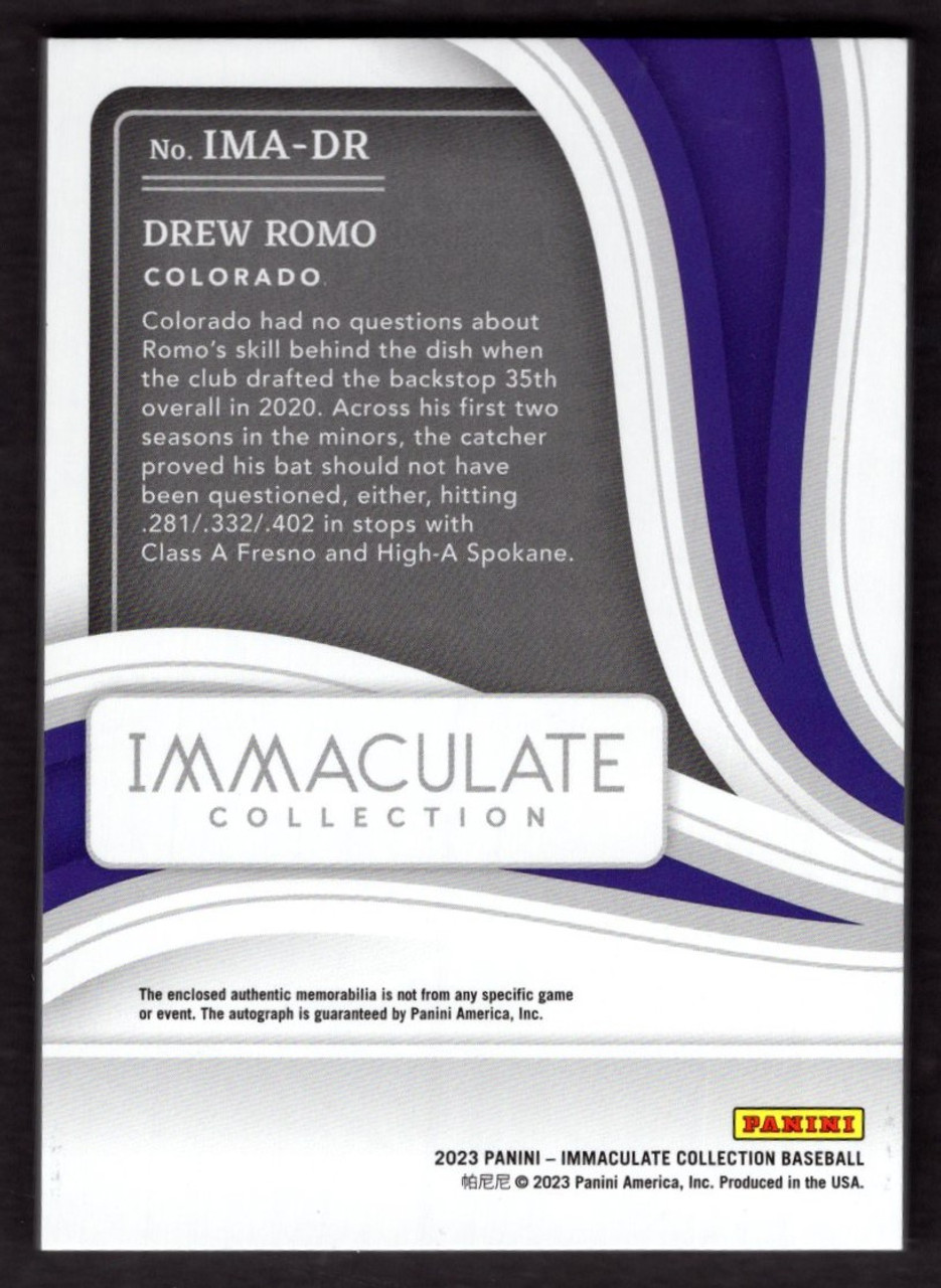 2023 Panini Immaculate #IMA-DR Drew Romo Red Foil Jersey Patch Autograph 48/49