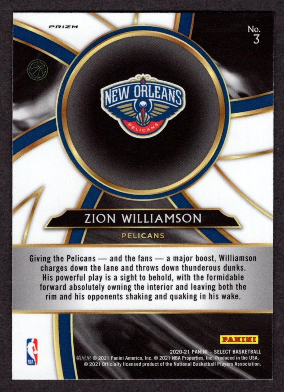 2020/21 Panini Select #3 Zion Williamson Turbocharged Blue Shimmer Prizm