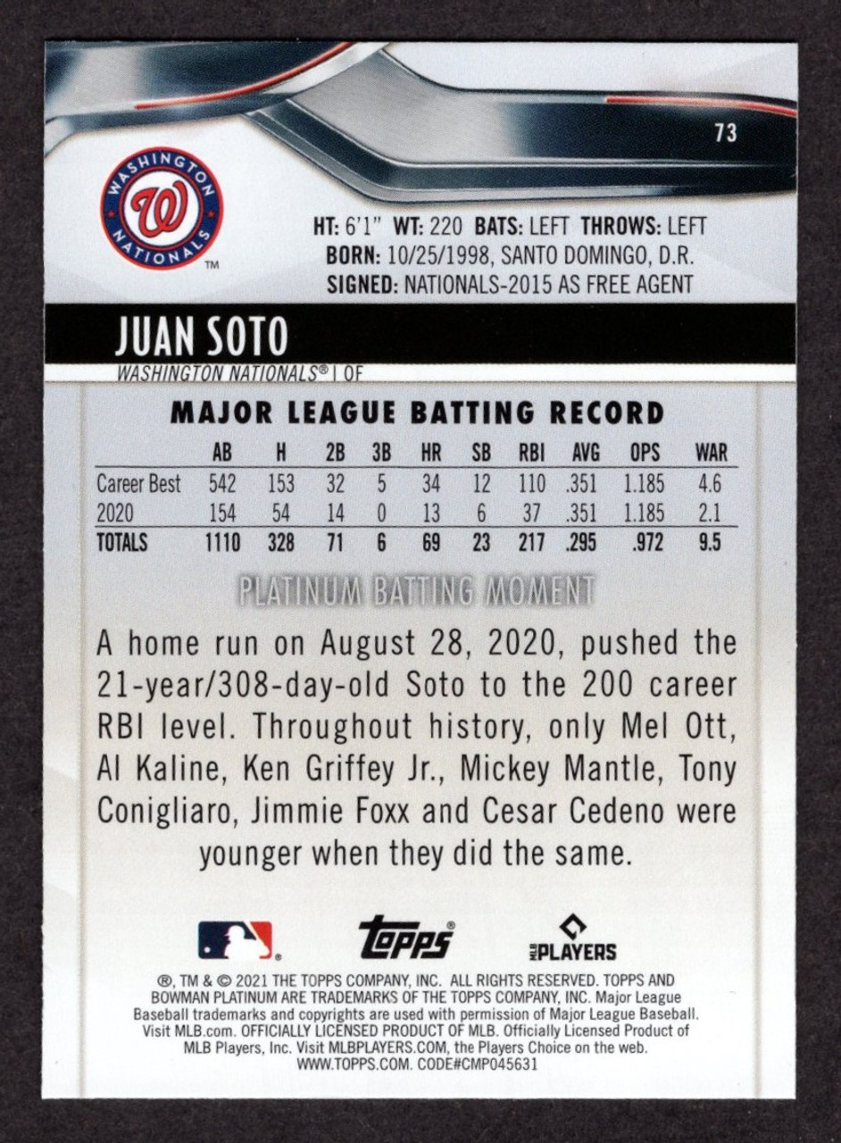 2021 Bowman Platinum #73 Juan Soto Ice Foil Parallel