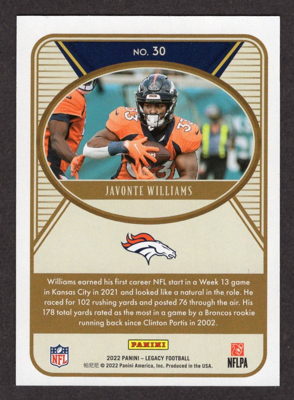 2022 Panini Legacy #30 Javonte Williams Red Parallel 266/299