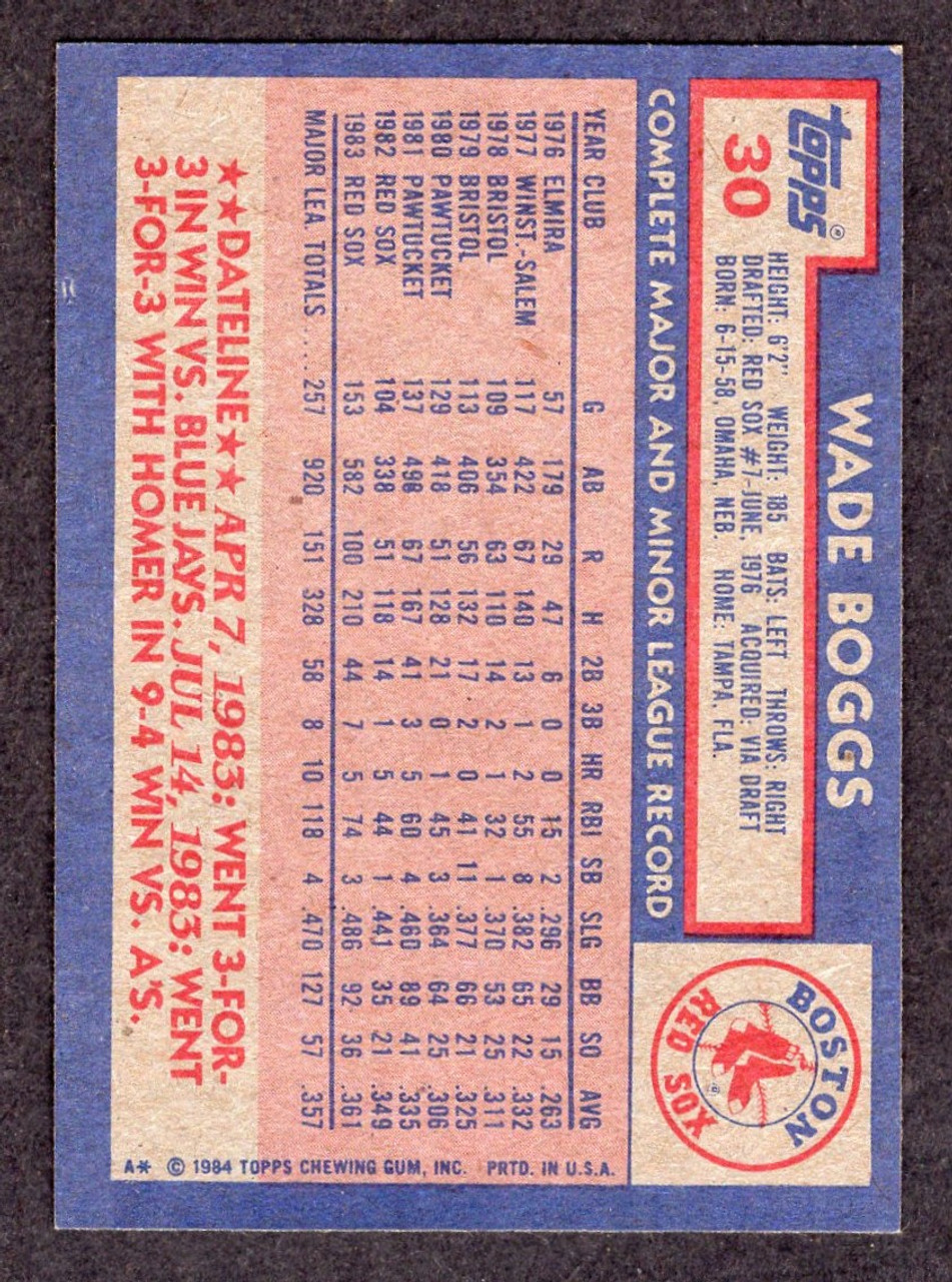 1984 Topps #30 Wade Boggs