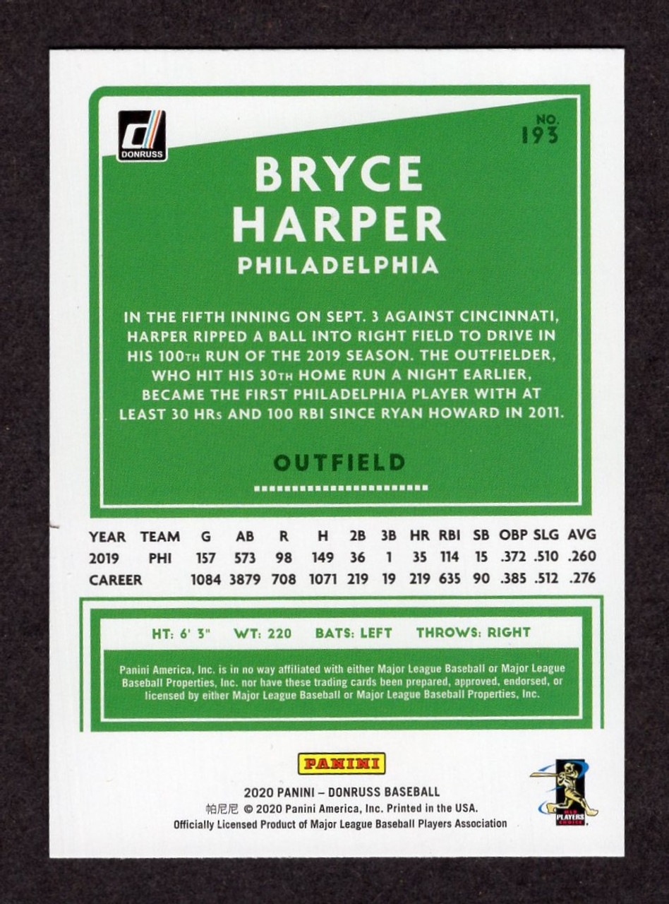 2020 Panini Donruss #193 Bryce Harper Orange Foil Parallel