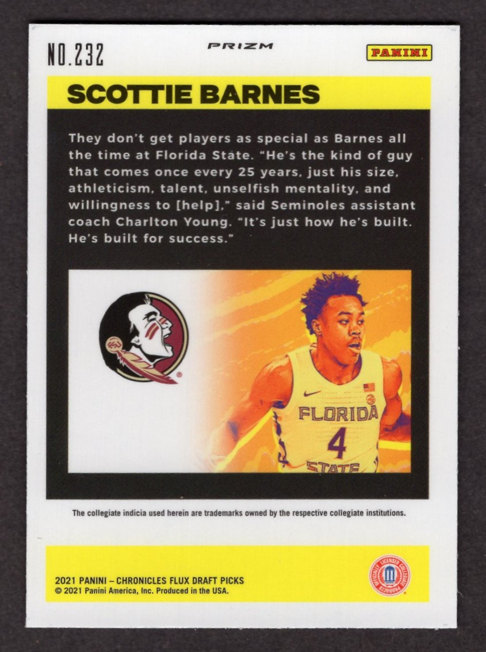 2021 Panini Chronicles Draft Picks #232 Flux Scottie Barnes Silver Prizm Rookie