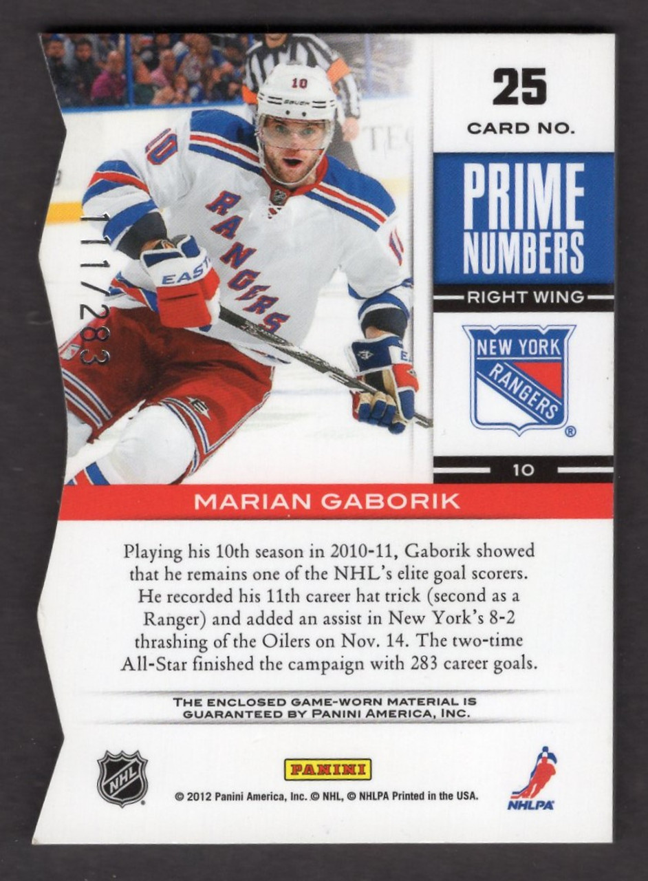 2011/12 Panini Elite #25 Marian Gaborik Prime Numbers Game Used Jersey Relic 111/283