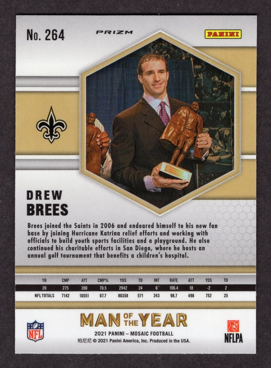 2021 Panini Mosaic #264 Drew Brees Man of the Year Silver Prizm