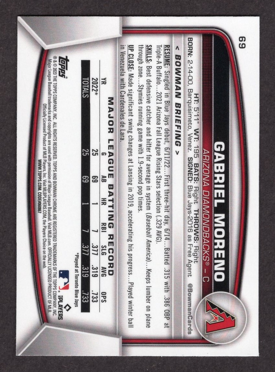 2023 Bowman Chrome Mega #69 Gabriel Moreno Mojo Refractor Rookie/RC